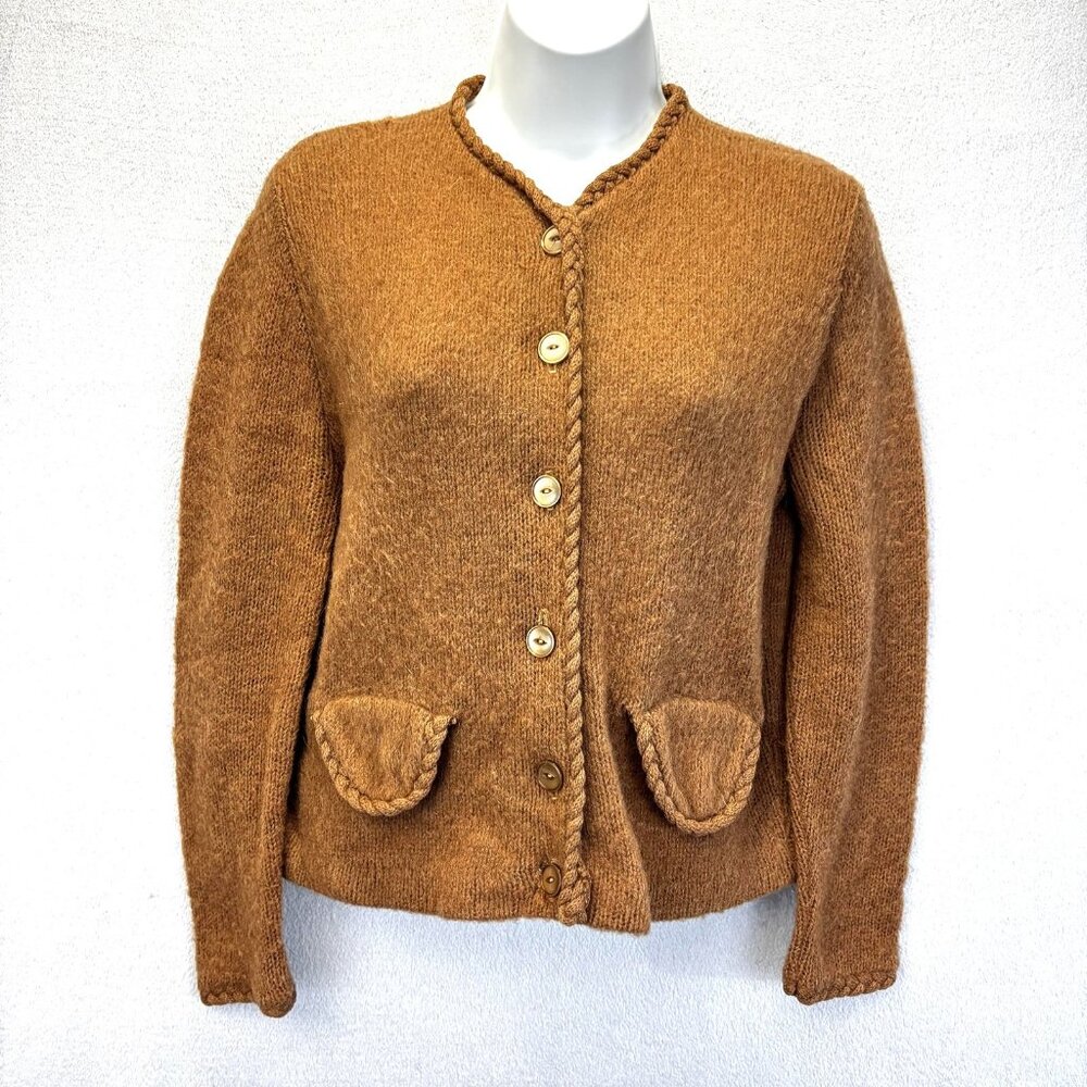 Vintage 50s Toby Berman Mohair Wool‎ Knit Cardigan Sweater Womens Small Brown